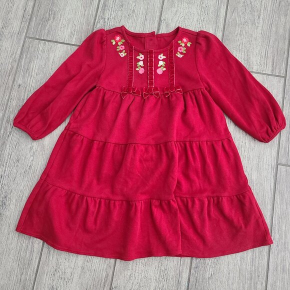 Gymboree Red Long Sleeve Dress with Floral Embroidery - Picture 3 of 8